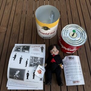 1995 Campbell Kids Charlie Chaplin Porcelain Doll Gold Rush 70th Anniversary Can
